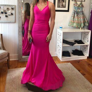 pink prom dress, lady black tie, size small, cups need readjusted